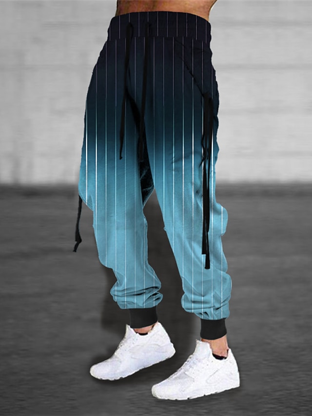  בגדי ריקוד גברים מכנסי טרנינג רָץ לְהַנָאָתוֹ מכנסיים שרוך אלסטית מותניים הדפסת תלת מימד שיפוע פס הדפסים גרפיים קומפורט ספורט חוץ קזו'אל יומי תערובת כותנה סגנון רחוב מעצב פול חאקי מיקרו-אלסטי