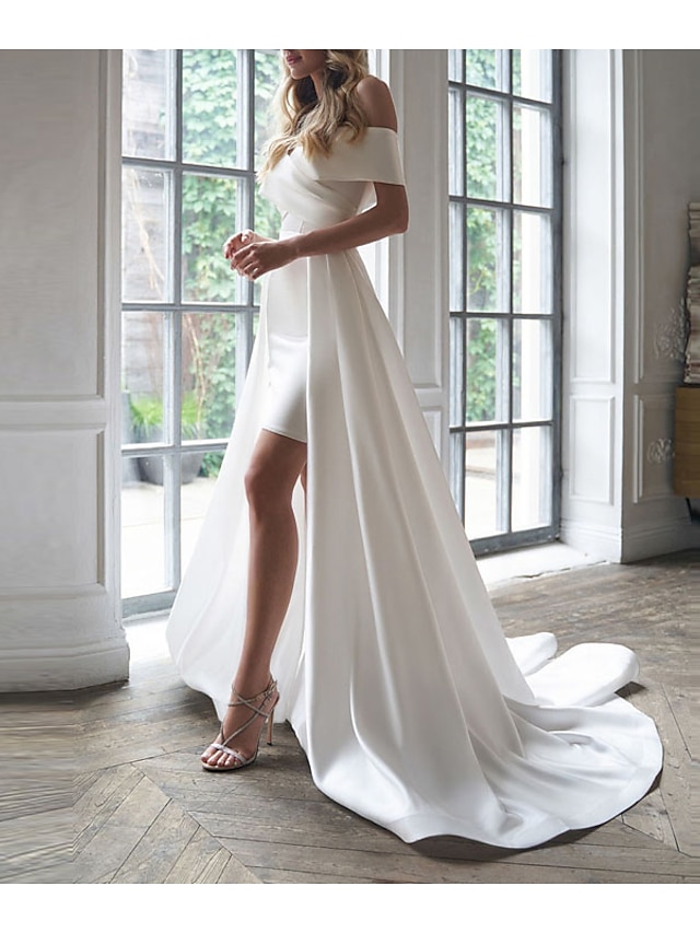  wieczór panieński proste suknie ślubne brokatowe& błyszczące suknie ślubne suknia balowa z odsłoniętymi ramionami bez rękawów długość do herbaty koronkowe suknie ślubne z aplikacjami jednolity