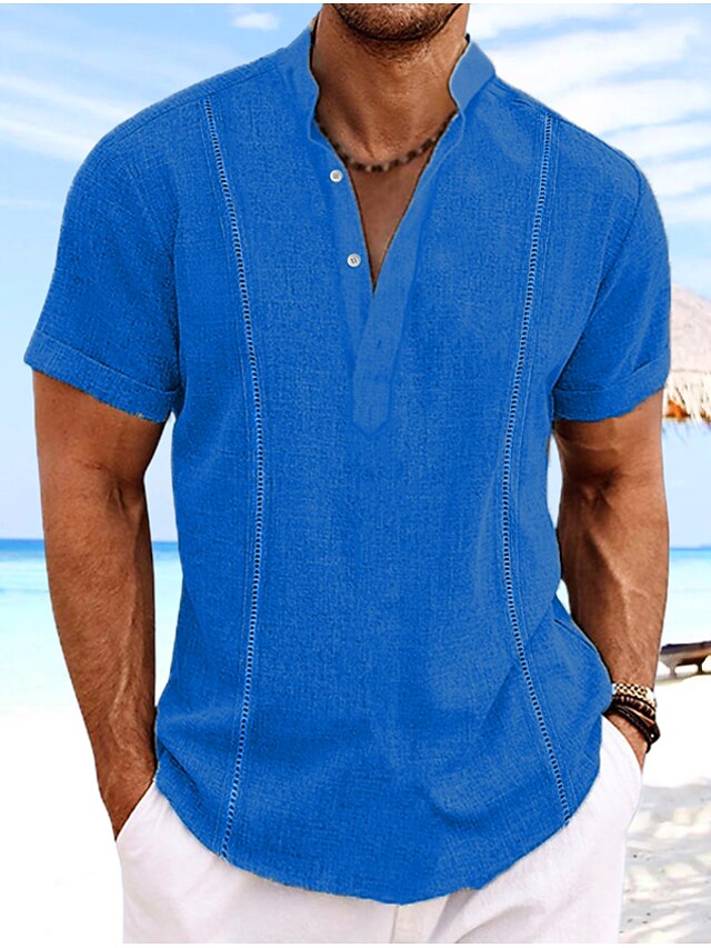 Men's Shirt Guayabera Shirt Linen Shirt Popover Shirt Summer Shirt Beach Shirt White Navy Blue