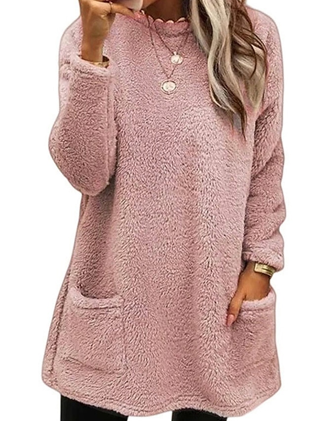  Women's Pullover Sweater Jumper Turtleneck Crew Neck Ribbed Knit Cotton Pocket Fall Winter Outdoor Daily Going out Stylish Casual Soft Long Sleeve Solid Color Maillard Black White Pink S M L