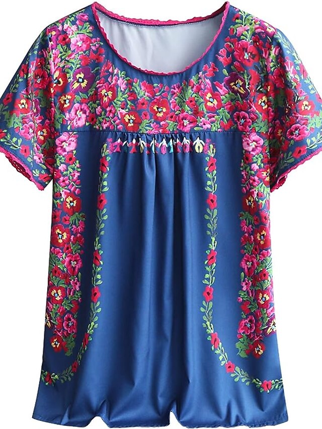 Women's T shirt Tee Floral Print Holiday Weekend Basic Short Sleeve ...