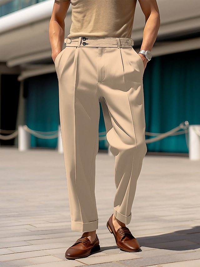  Men's Dress Pants Trousers Casual Pants Suit Pants Front Pocket Plain Comfort Business Daily Holiday Fashion Chic & Modern Black White