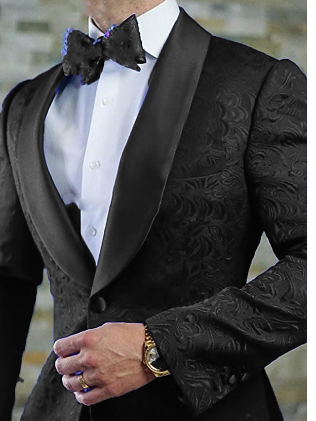  Ternos de baile masculinos preto vermelho branco jacquard floral paisley ternos góticos de casamento ternos de smoking 2 peças sob medida ajuste único breasted um botão 2024