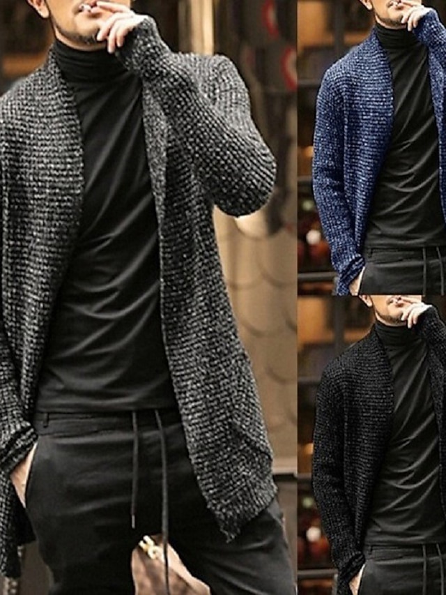  Herren Strickjacke Herbstpullover Gerippt Stricken Standard Strick Glatt Öffnung vorne Warm-Ups Moderne zeitgenössische Freizeitskleidung Ausgehen Bekleidung Winter Schwarz Dunkelblau M L XL