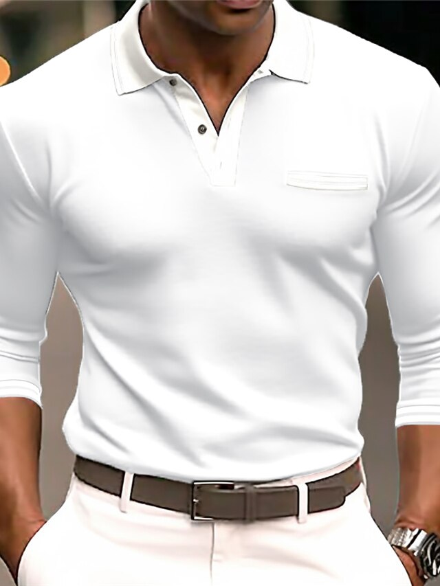 Men's Polo Shirt Button Up Polos Casual Holiday Lapel Long Sleeve
