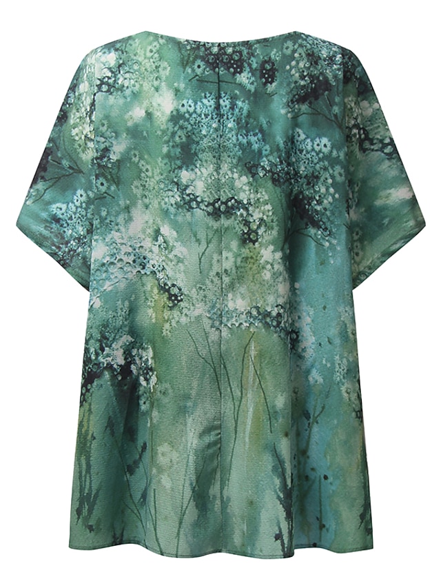 Maglietta Estiva Donna Floerns Con Maniche A Pipistrello, Stampa Floreale 3D, Scollo A V, Volant, Taglie S-XL