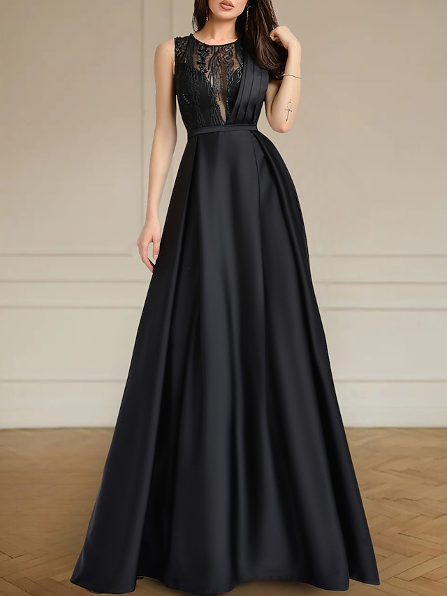 Black Wedding Dresses Formal A-Line Scoop Neck Sleeveless Floor Length ...