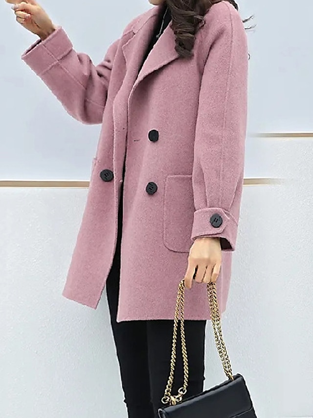  Women's Coat Outdoor Valentine's Day Street Spring Fall Winter Short Coat Loose Fit Windproof Warm Modern Style Casual Trendy Jacket Long Sleeve Plain with Pockets Black Pink Khaki