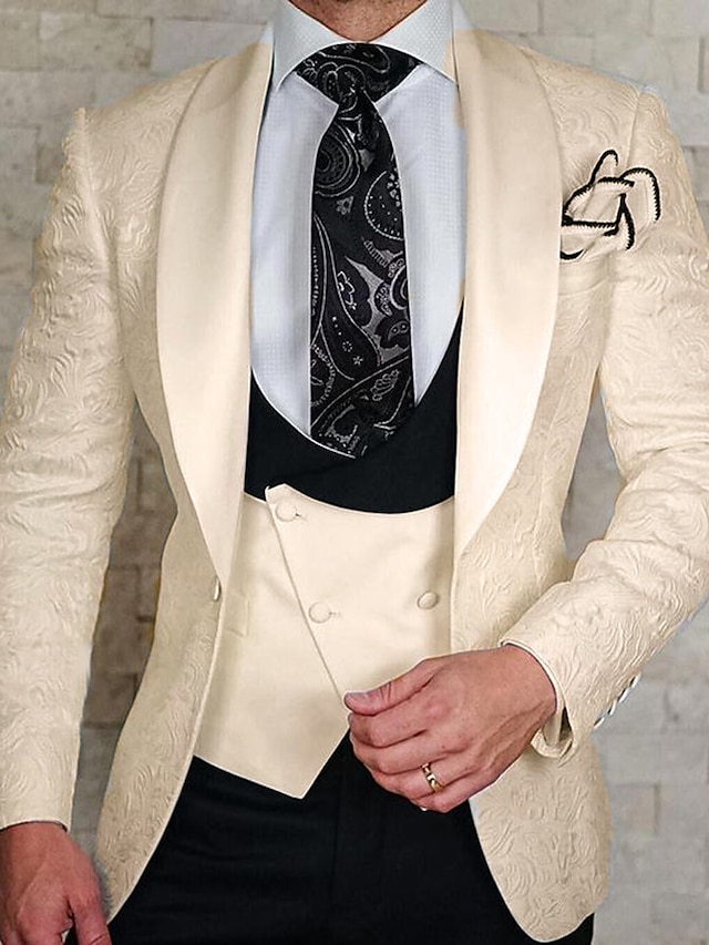  blanco& Trajes góticos de boda florales de jacquard negros para hombre, trajes de fiesta de esmoquin, corte a medida de 3 piezas, un solo pecho, un botón, 2024