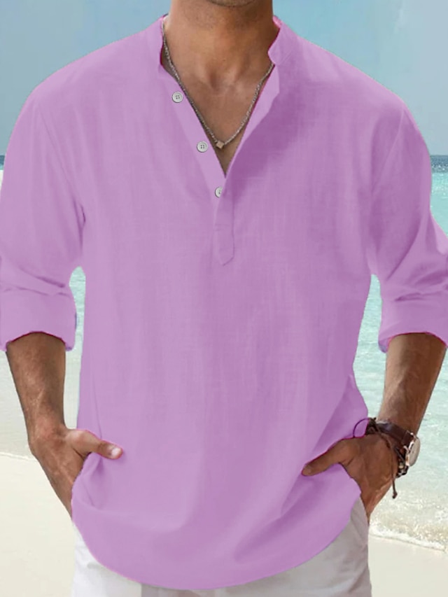 Men's Linen Shirt Popover Shirt Casual Shirt Beach Shirt Black White ...