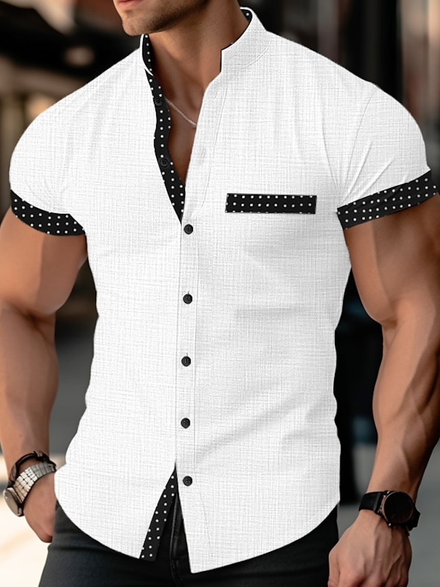  Homens Camisa Social camisa de linho camisa de botão camisa de verão camisa de praia Preto Branco Rosa Manga Curta Bloco de cor Faixa Verão Casual Diário Roupa Patchwork