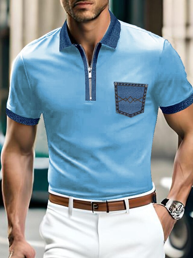 Men's Zip Polo Polo Shirt Casual Holiday Lapel Quarter Zip Short Sleeve