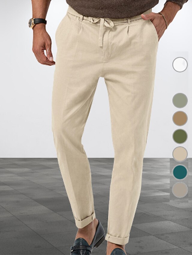 Men's Dress Pants Trousers Suit Pants Pocket Drawstring Elastic Waist