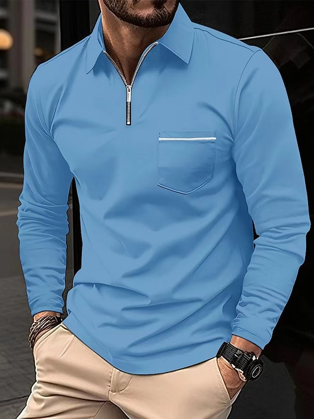 Men's Polo Shirt Zip Polo Outdoor Casual Lapel Quarter Zip Long Sleeve Fashion Basic Solid