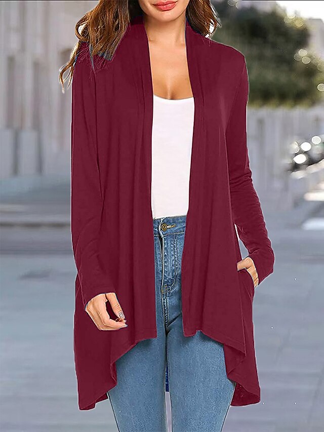  Per donna Cardigan Maglione Apertura anteriore A coste Maglia Fil di lana Tasche Estate Autunno Esterno Giornaliero Fine settimana Moda Informale Morbido Manica lunga Tinta unica Nero Bianco Vino S M