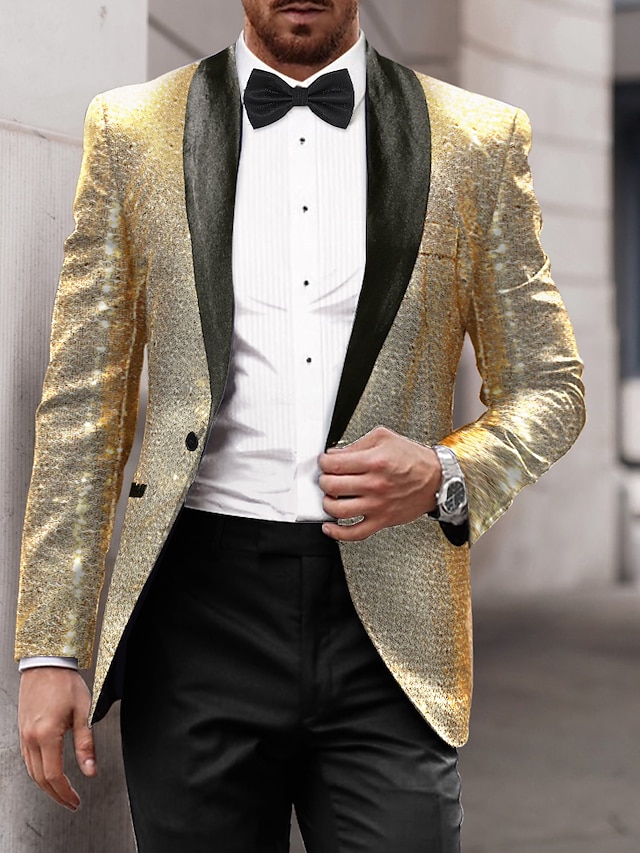  Men's Sequin 70s Disco Retro Blazer Party Sparkle Casual Jacket Pattern Single Breasted One-button Black Silver Burgundy Royal Blue Gold 2024