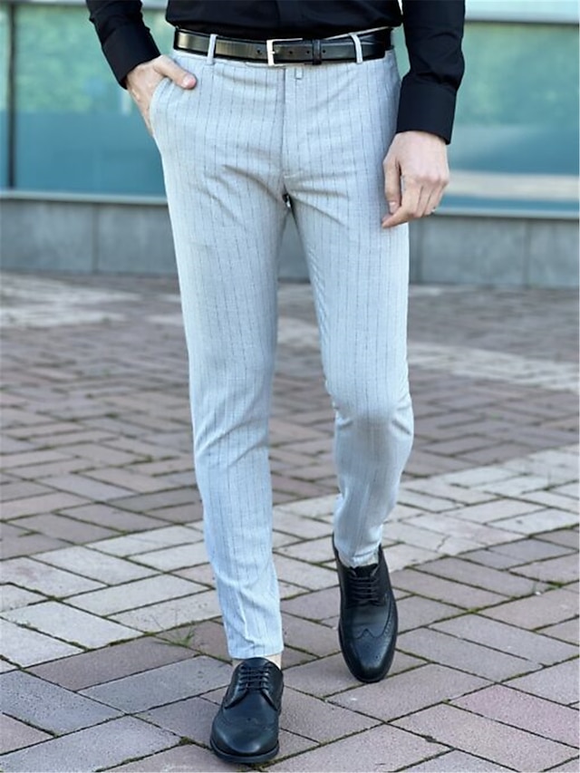 Men's Trousers Chinos Casual Pants Pocket Plaid Stripe Comfort Business Daily Streetwear Fashion Basic Light Grey Dark Gray