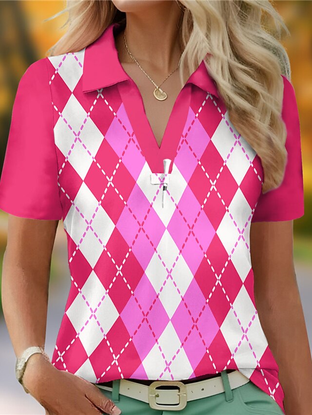 Women's Golf Polo Shirt Violet Pink Blue Short Sleeve Sun Protection