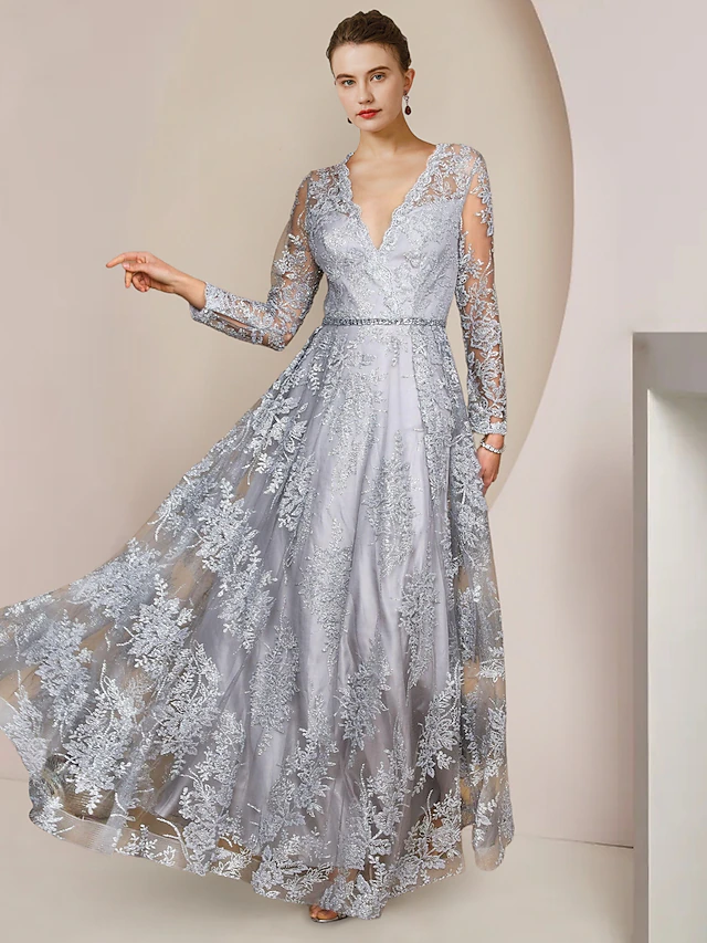 TS A-Line Mother of the Bride Dress Formal Wedding Guest Elegant V Neck ...