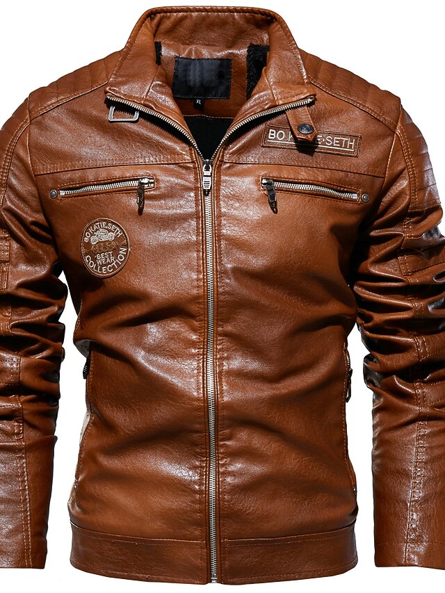 Men's Faux Leather Jacket Biker Jacket Motorcycle Jacket Daily Wear