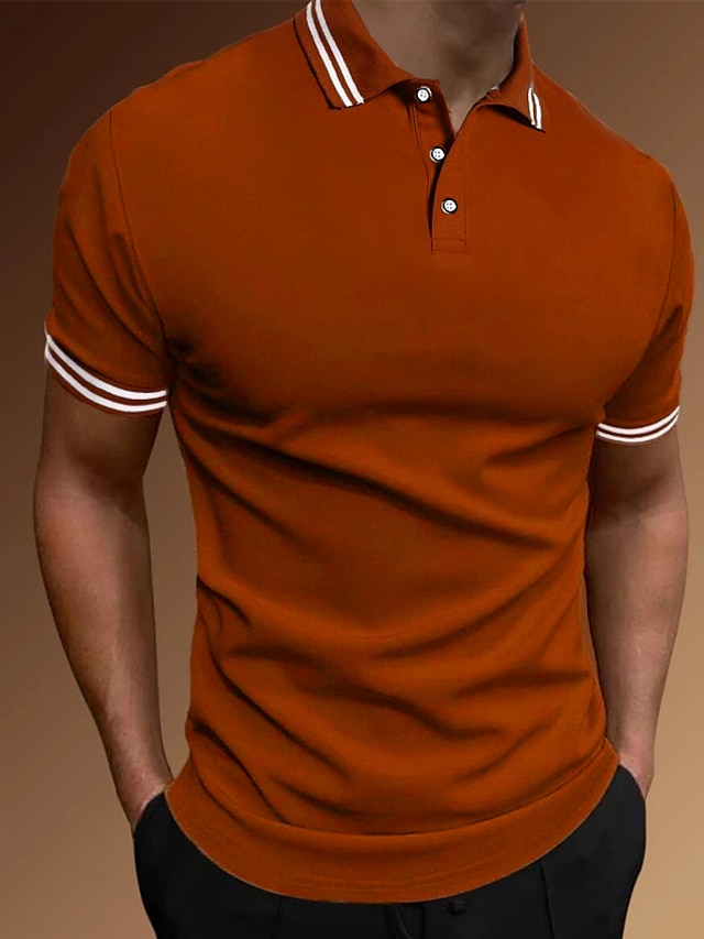  Men's Polo Shirt Golf Shirt Casual Holiday Lapel Classic Short Sleeve Fashion Basic Plain Button Summer Regular Fit Black White Yellow Orange Gray Polo Shirt