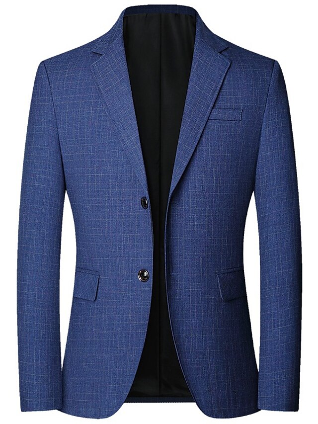  Men's Blazer Outdoor Daily Wear Warm Button Pocket Fall Winter Plaid Fashion Streetwear Lapel Regular Black Blue Light Blue Jacket