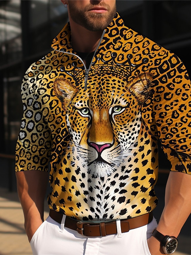  Animali Leopardo Per uomo Informale 3D Stampa Esterno Casual / quotidiano Abbigliamento di strada Poliestere Manica lunga Con cerniera Magliette polo Giallo Rosa scuro Autunno inverno S M L Media
