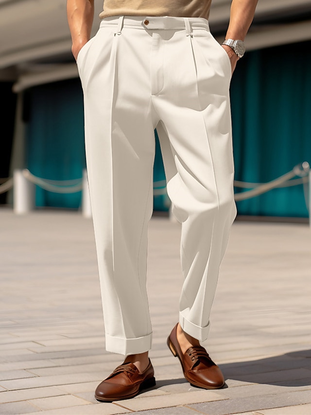  男性用 スーツ ズボン カジュアルパンツ スーツパンツ フロントポケット まっすぐな足 平織り 履き心地よい 高通気性 カジュアル 日常 祝日 ファッション ベーシック ブラック カーキ色