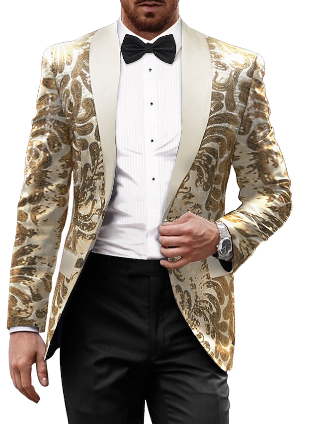  Men's Sequin 70s Disco Retro Blazer Party Sparkle Casual Sequin Blazer Jacket Regular Slim Fit Pattern Single Breasted One-button Red Gold Green 2024