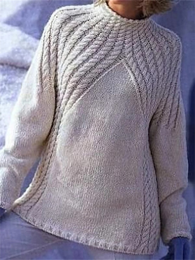  Mujer Suéter de punto Cuello Barco Cable Tejer Polyester Trenzado Otoño Invierno Diario Festivos Noche Elegante Casual Suave Manga Larga Color sólido Gris S M L