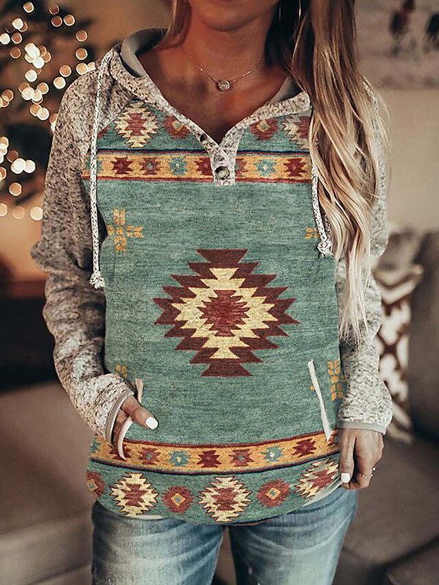 Women's Hoodie Sweatshirt Pullover Graphic Geometric Vintage Street ...