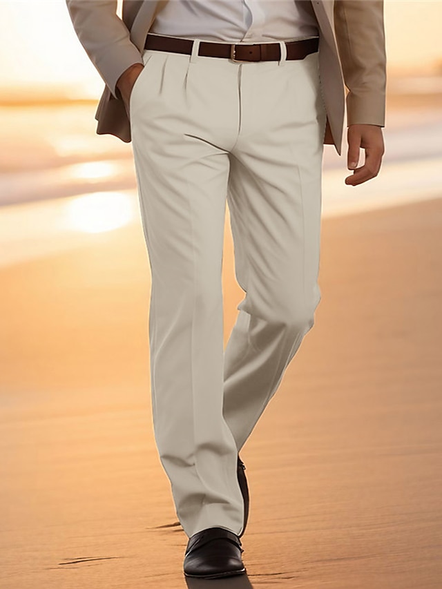  男性用 ズボン チノパン カジュアルパンツ フロントポケット 平織り 履き心地よい 高通気性 ビジネス カジュアル 日常 ファッション ベーシック イエロー ライト