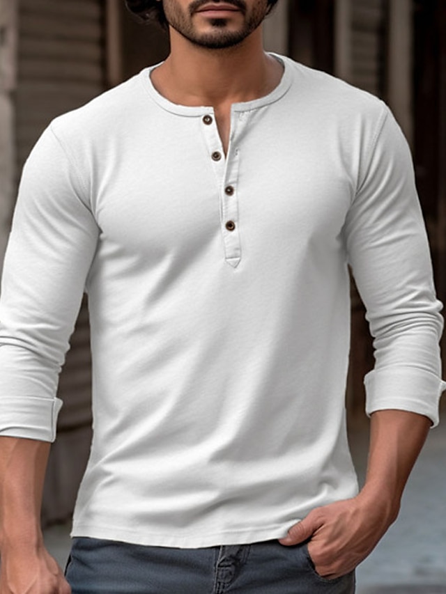  Men's Henley Shirt Tee Top Plain Henley Street Vacation Long Sleeve Clothing Apparel Fashion Designer Basic