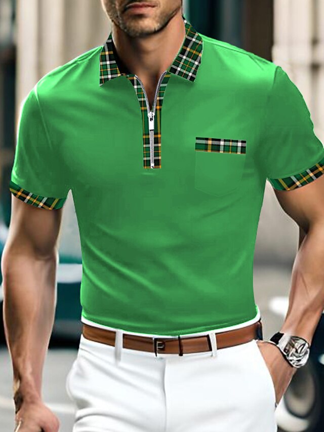 Men's Zip Polo Polo Shirt Casual Holiday Lapel Quarter Zip Short Sleeve