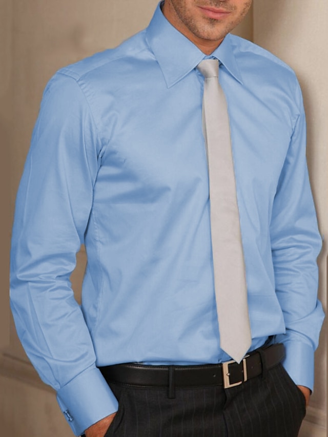  Homens Camisa Social Saia Azul Claro Preto Branco Manga Longa Tecido Lapela Primavera & Outono O negócio Casual Roupa