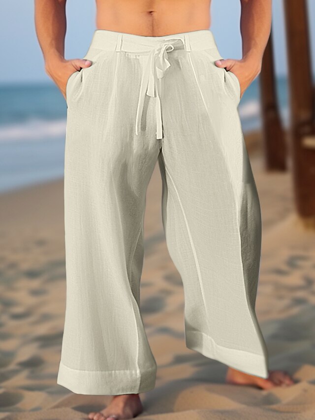 Men's Linen Pants Trousers Summer Pants Beach Pants Drawstring Elastic