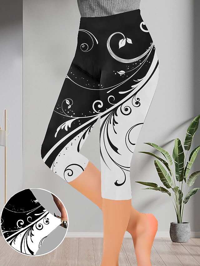 Women's Shapewear Capri Pants Print Designer High Rise Capris Black 1