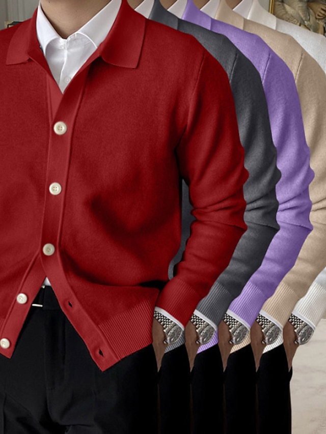  Homens Sueter Cardigan suéter de outono Suéter Cardigã Cropped Estriado Tricotar Padrão Tricotado Tecido Lapela Aquecimento Contemporâneo Moderno Roupa Diária Para Noite Roupa Inverno Branco Vermelho
