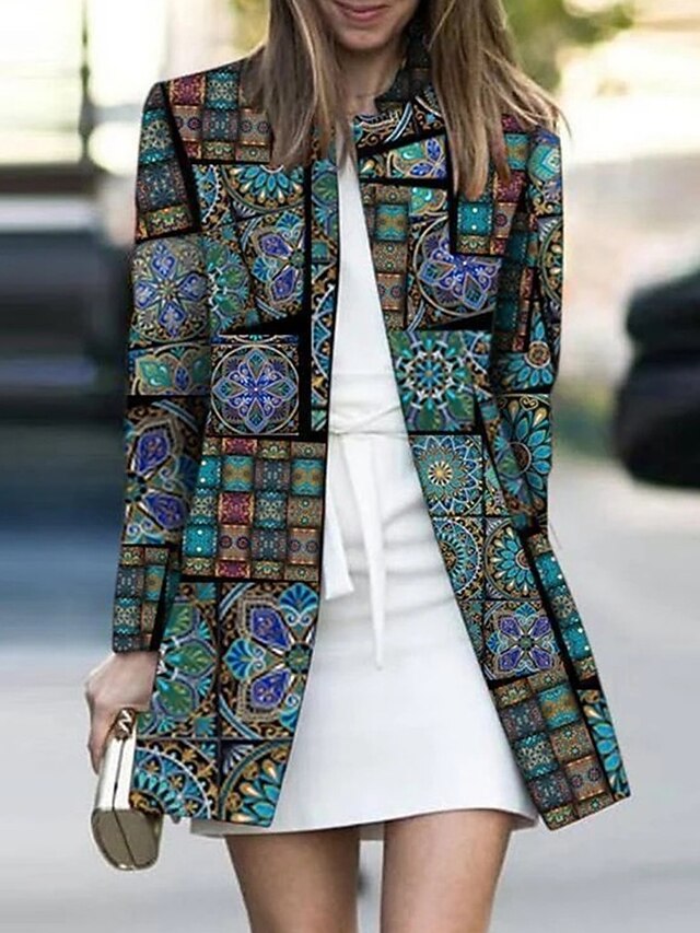 Women's Casual Jacket Outdoor clothing Pocket Floral Comfortable Patterned Loose Fit Outerwear Long Sleeve Fall Red Casual Fashion Street4