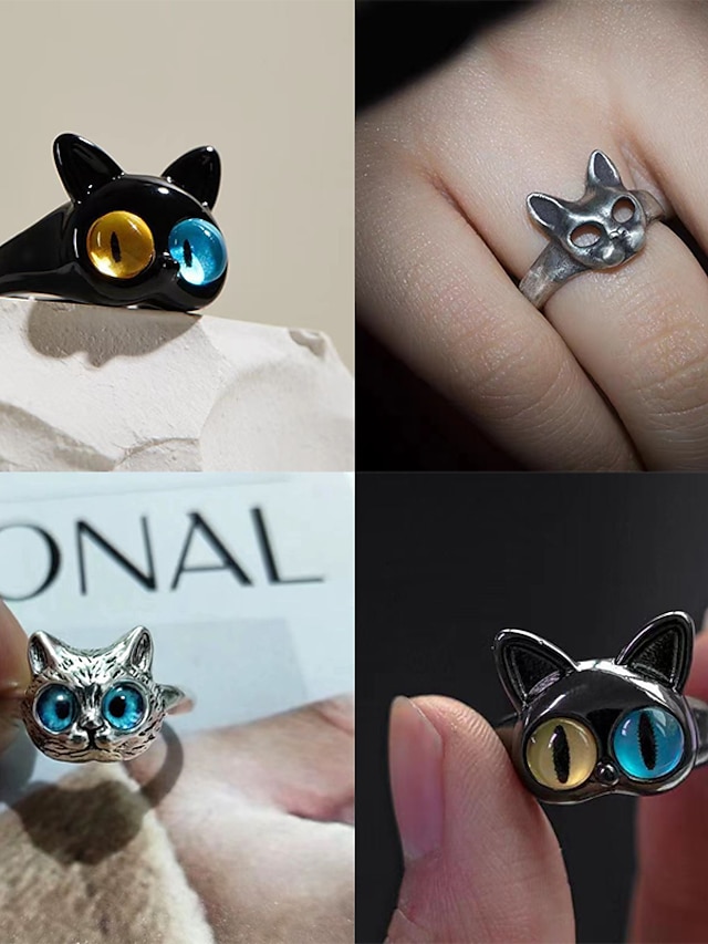  1PC Adjustable Ring For Women's Gift Daily Date Alloy Retro Cat