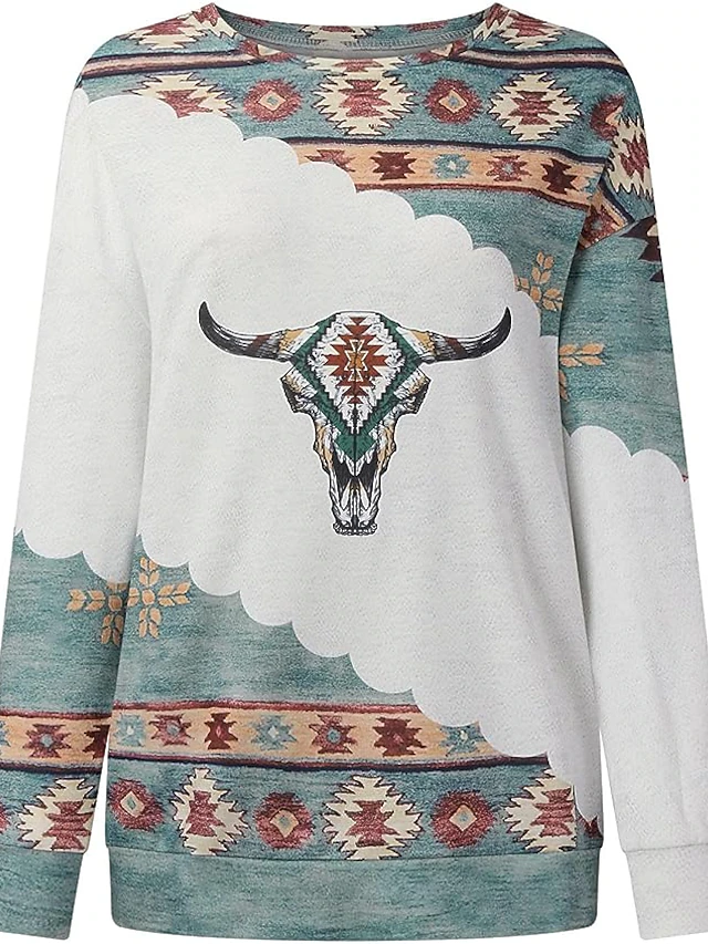 Womens Sweatshirt Pullover Polyester Geometric Aztecs Street Casual