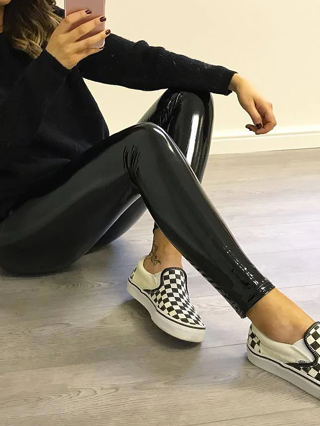 Women's Skinny Slim Leather Pants Fashion Streetwear Ankle-Length High Waist Plain Pocket High Cut Breathability Comfortable High Elasticity Party Street Causal Black Summer Fall Slim 5