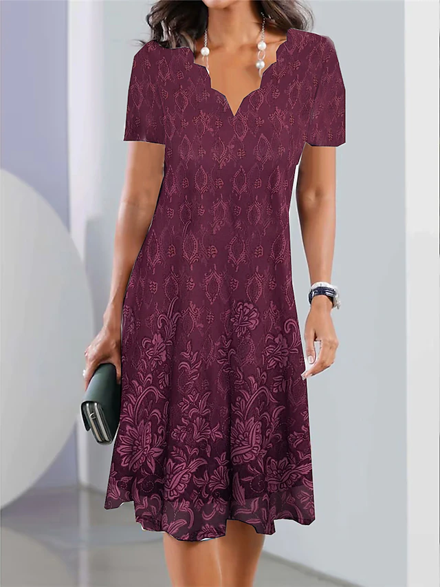 Women's Mini Dress Petite Dress Sundress A Line Dress Summer Dress Fashion Streetwear Modern Outdoor Vacation Daily Loose Fit Floral Short Sleeve Sweetheart Silver Blue Dark Green Fuchsia 10