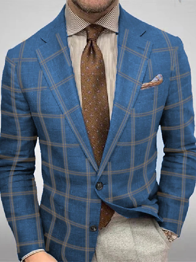 Men's Casual Plaid Blazer & Jackets Vintage Business Lightweight Blazer ...
