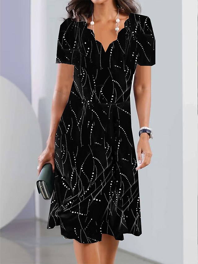 Abito Estivo da Donna Elegante con Stampa Floreale Patchwork Abito retrò Svasato Black Floral S