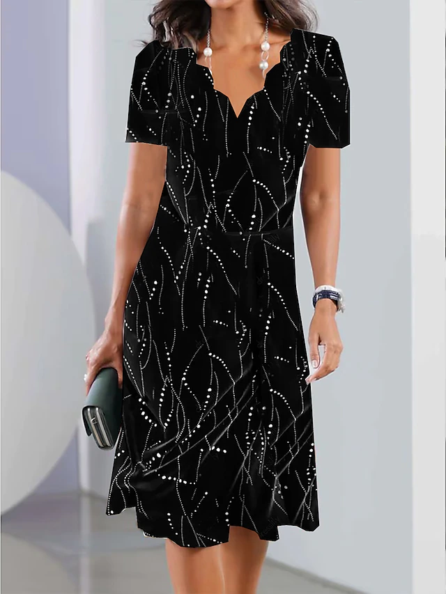 Abito Estivo da Donna Elegante con Stampa Floreale Patchwork Abito retrò Svasato Black Floral S Abito Estivo da Donna Elegante con Stampa Floreale Patchwork Abito retrò Svasato Black Floral S