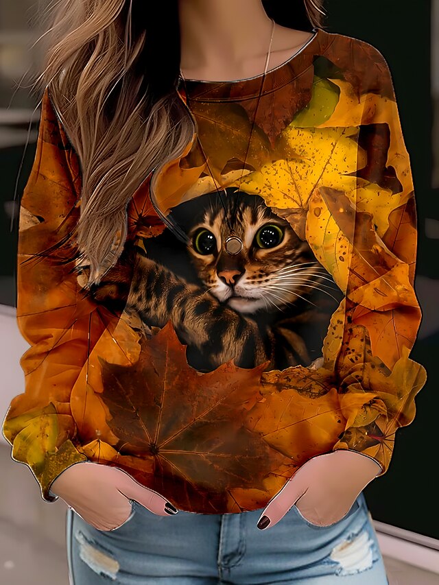 Vintage Floral Cat Art Print Casual Cotton Sweatshirt main image 1