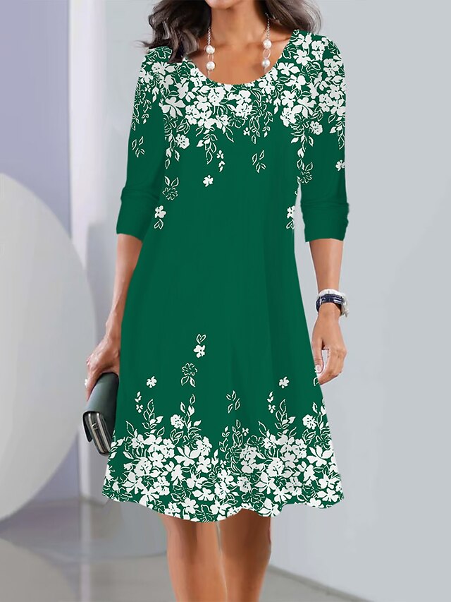 Women's Mini Dress Crew Neck Long Sleeve Petite Dress T Shirt Dress Tee Dress Print Dress Fashion Modern Outdoor Street Loose Fit Floral Wine Navy Blue Green 6