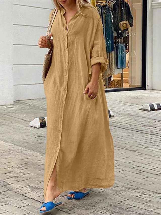 Henagehde Damen Sommerkleid Aus Leinen - Elegant & Lässig Mit Kurzärmeln