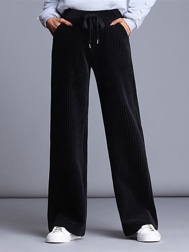  pantalon polaire femme chino jambe large pleine longueur baggy micro-élastique taille haute mode streetwear quotidien noir marron m l automne hiver